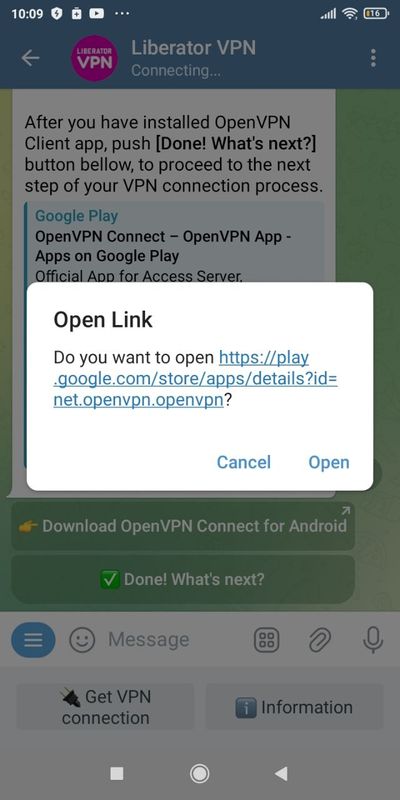 Liberator VPN Telegram Bot - download and install OpenVPN Connect app for Android